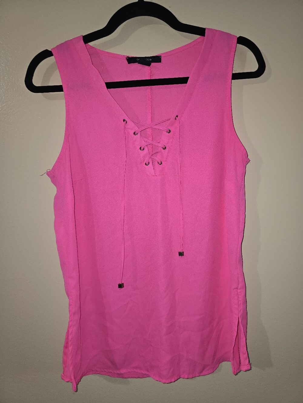 paper tee Lace-Up V-Neck Sleeveless Tank Top - Hot Pink